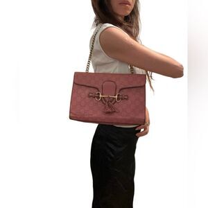 Gucci Pink Leather Emily Clutch with Gold Chain